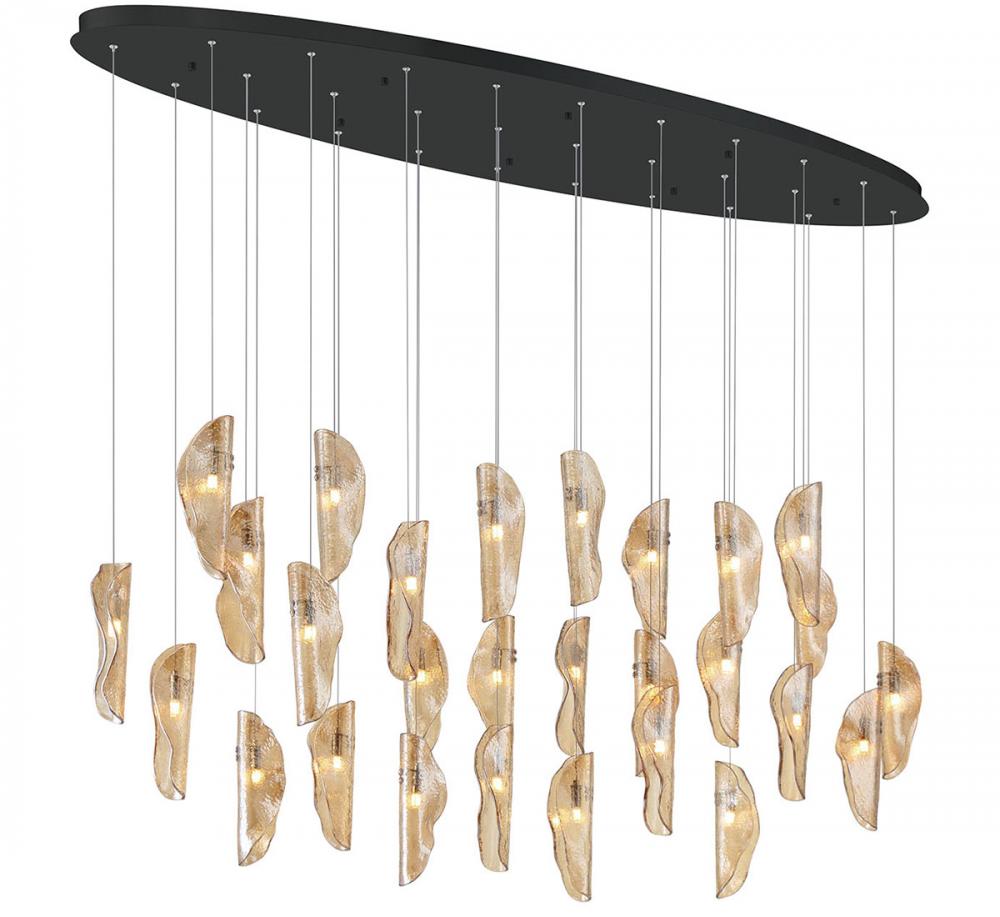 Sorrento, 28 Light Oval LED Chandelier, Amber, Black Canopy