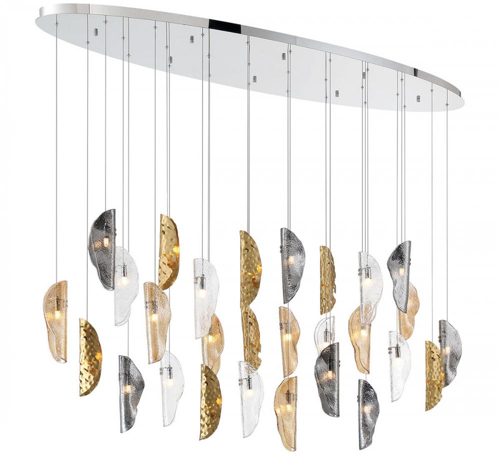 Sorrento, 28 Light Oval LED Chandelier, Mixed With Copper Leaf,Chrome Canopy