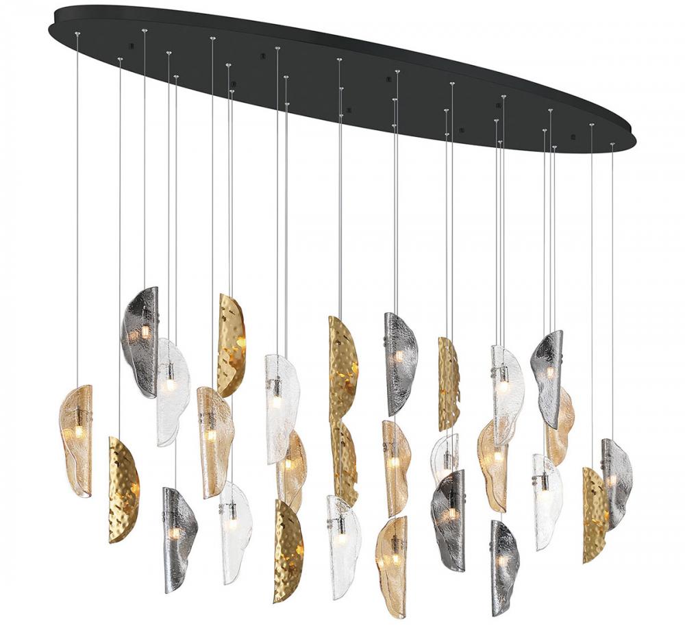 Sorrento, 28 Light Oval LED Chandelier, Mixed With Copper Leaf, Black Canopy