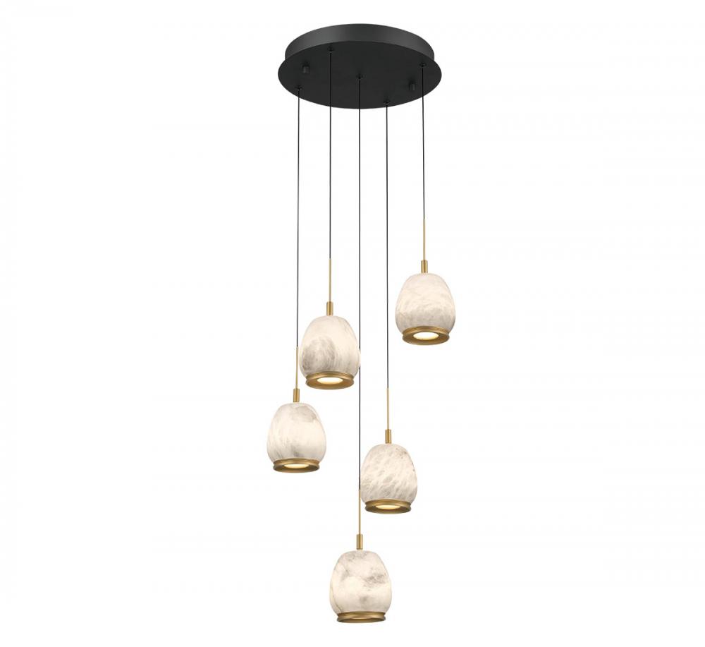 Lucidata, 5 Light Round LED Chandelier, Matte Black