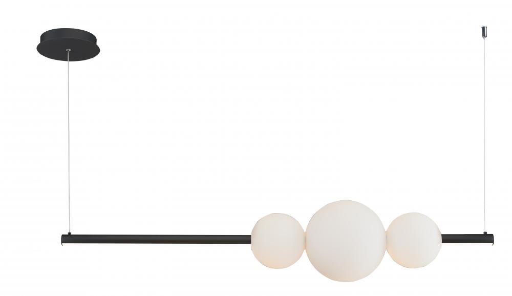 Linear Bar Pendant with Up-Down Illumination with 3 Opal Glass Orb&#39;s