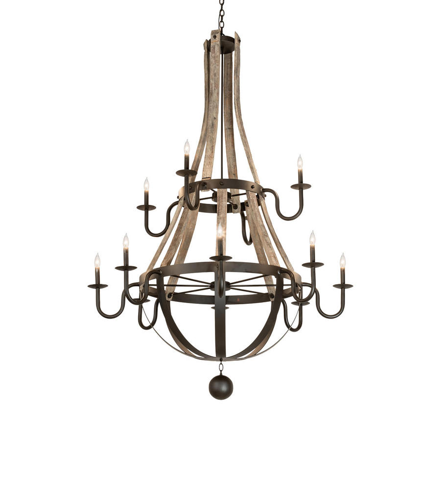 56&#34; Wide Barrel Stave Madera 12 Light Two Tier Chandelier