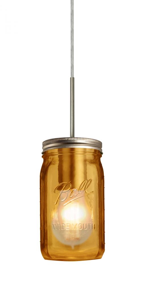 Besa Pendant Milo 4 Satin Nickel Amber 1x40W Medium Base A15