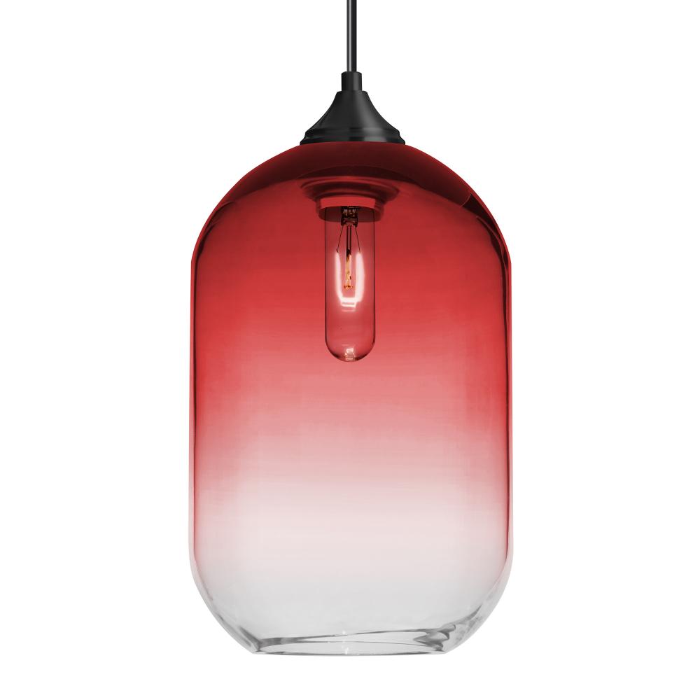 Besa, Omega 12 Cord Pendant,Red/Clear, Black Finish, 1x60W MAX E26 Base