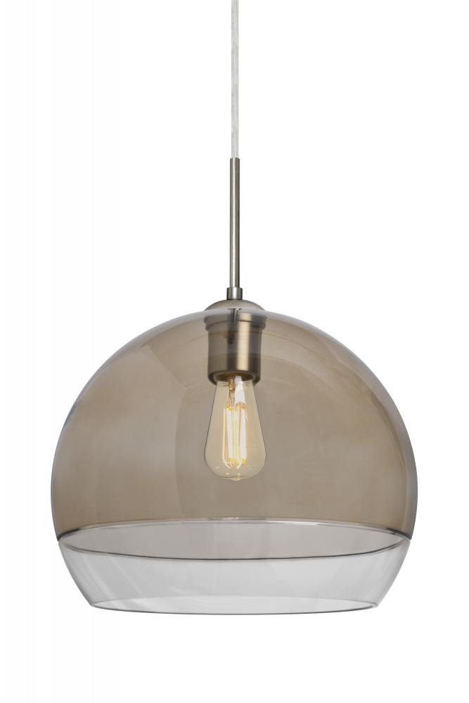 Besa, Ally 12 Cord Pendant, Smoke/Clear, Satin Nickel Finish, 1x5W LED Filament