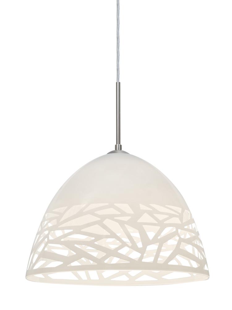 Besa Kiev Pendant, White, Satin Nickel Finish, 1x9W LED