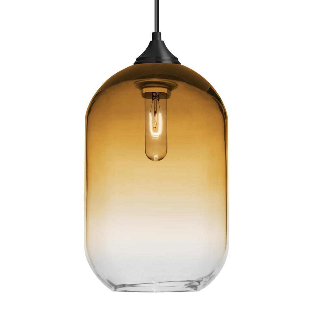 Besa, Omega 12 Cord Pendant,Amber/Clear, Black Finish, 1x60W MAX E26 Base