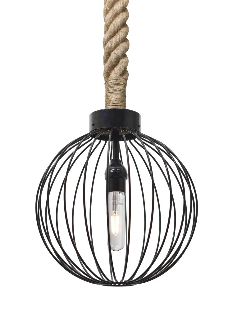 Besa Sultana Globe Rope Pendant, Black, 1x5W LED Filament