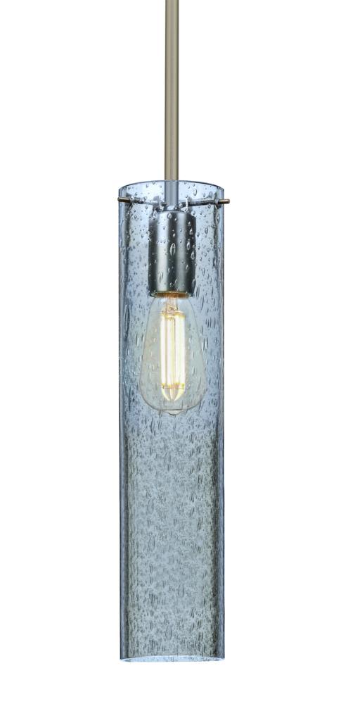 Besa, Juni 16 Stem Pendant, Blue Bubble, Satin Nickel, 1x4W LED Filament