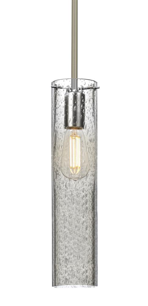 Besa, Juni 16 Stem Pendant, Clear Bubble, Satin Nickel, 1x4W LED Filament