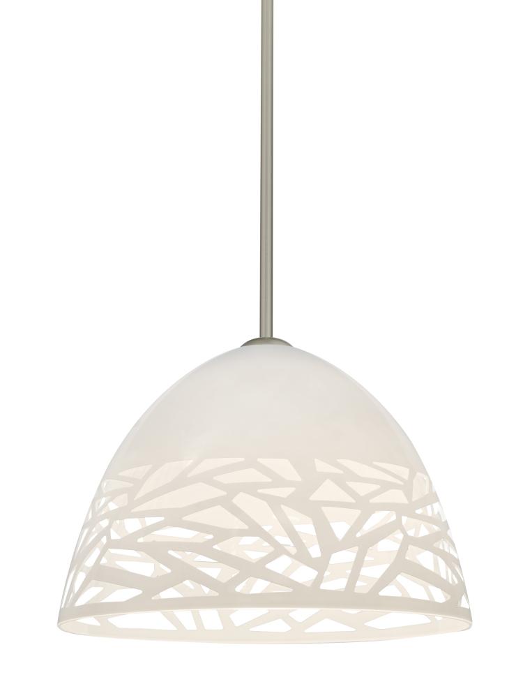 Besa Kiev Stem Pendant, White, Satin Nickel Finish, 1x9W LED