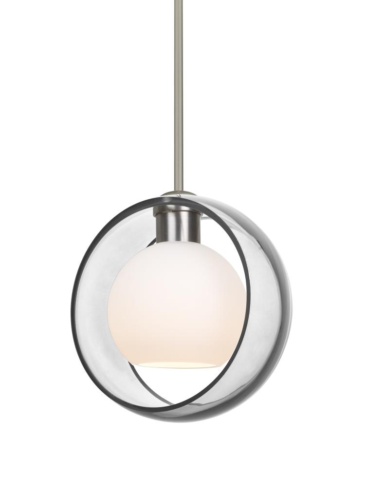 Besa Mana Pendant, Clear/Opal, Satin Nickel Finish, 1x60W Medium Base