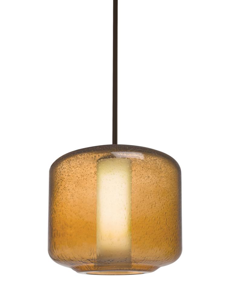 Besa Niles 10 Pendant, Amber Bubble/Opal, Bronze Finish, 1x60W Medium Base T10