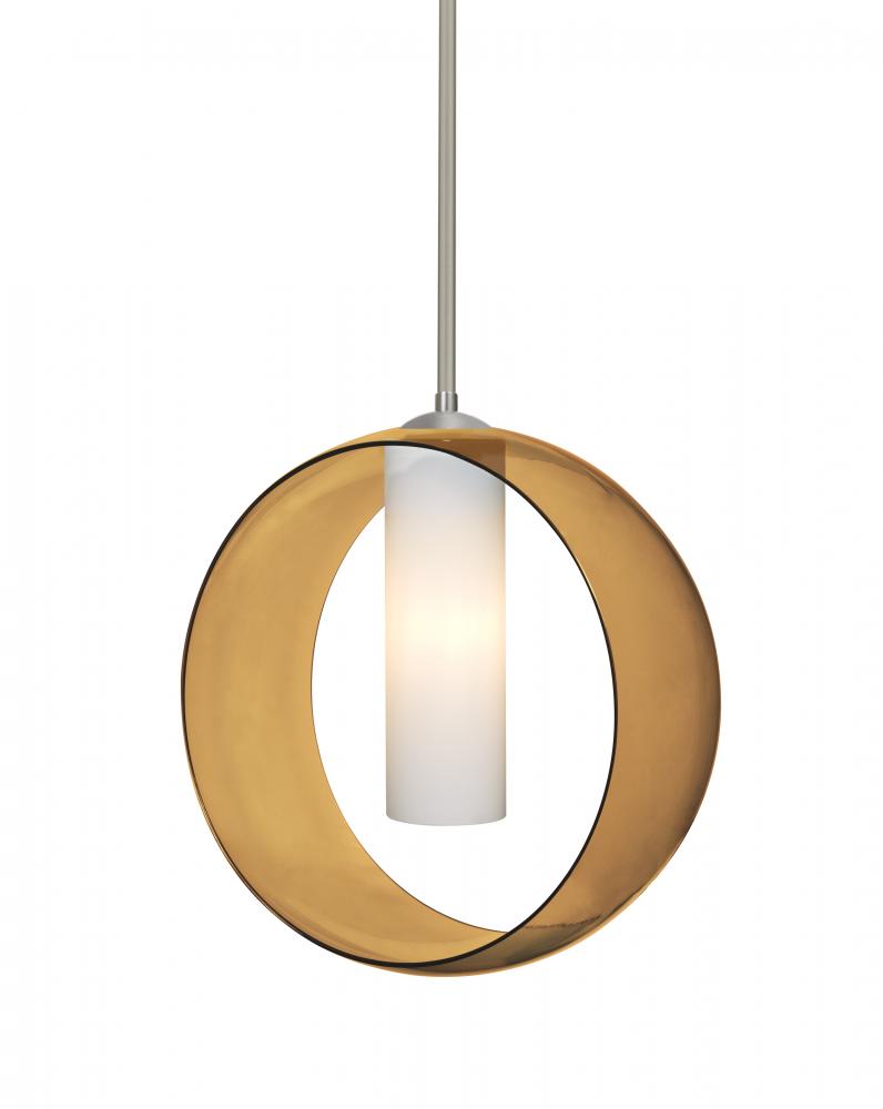 Besa, Plato Stem Pendant, Amber/Opal, Satin Nickel Finish, 1x5W LED