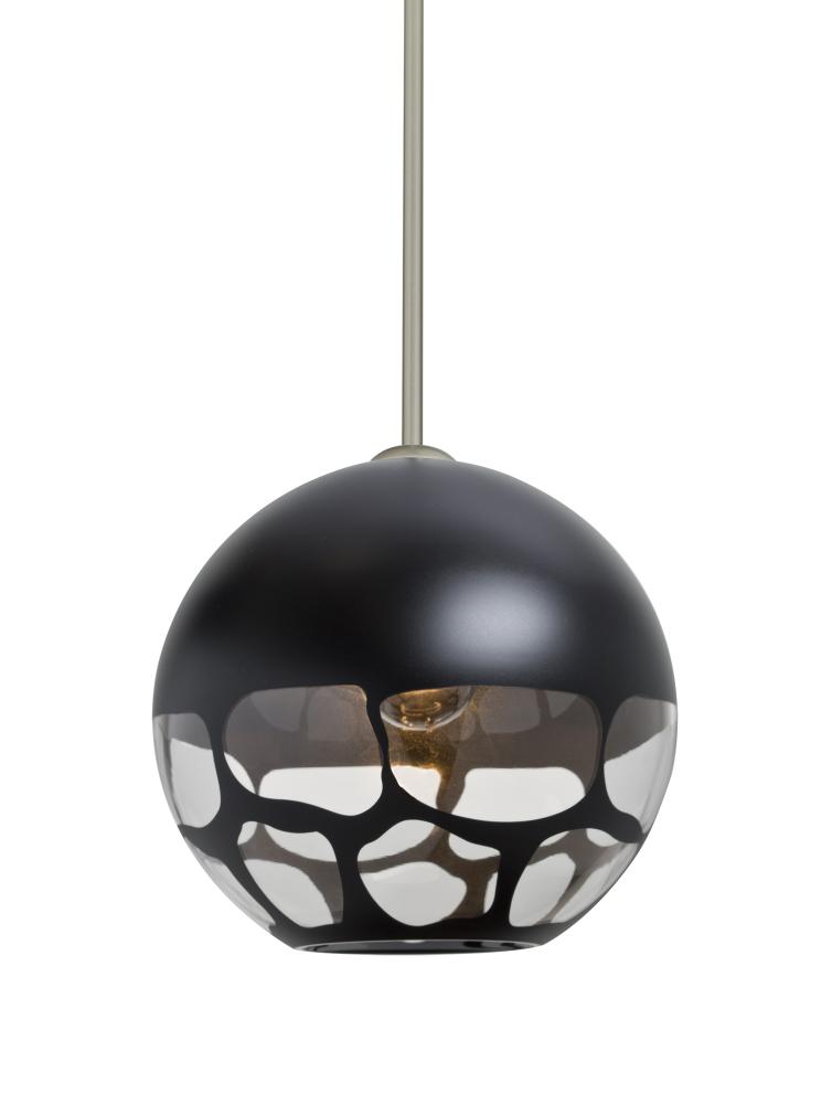 Besa, Rocky Stem Pendant, Black, Satin Nickel Finish, 1x60W Medium Base