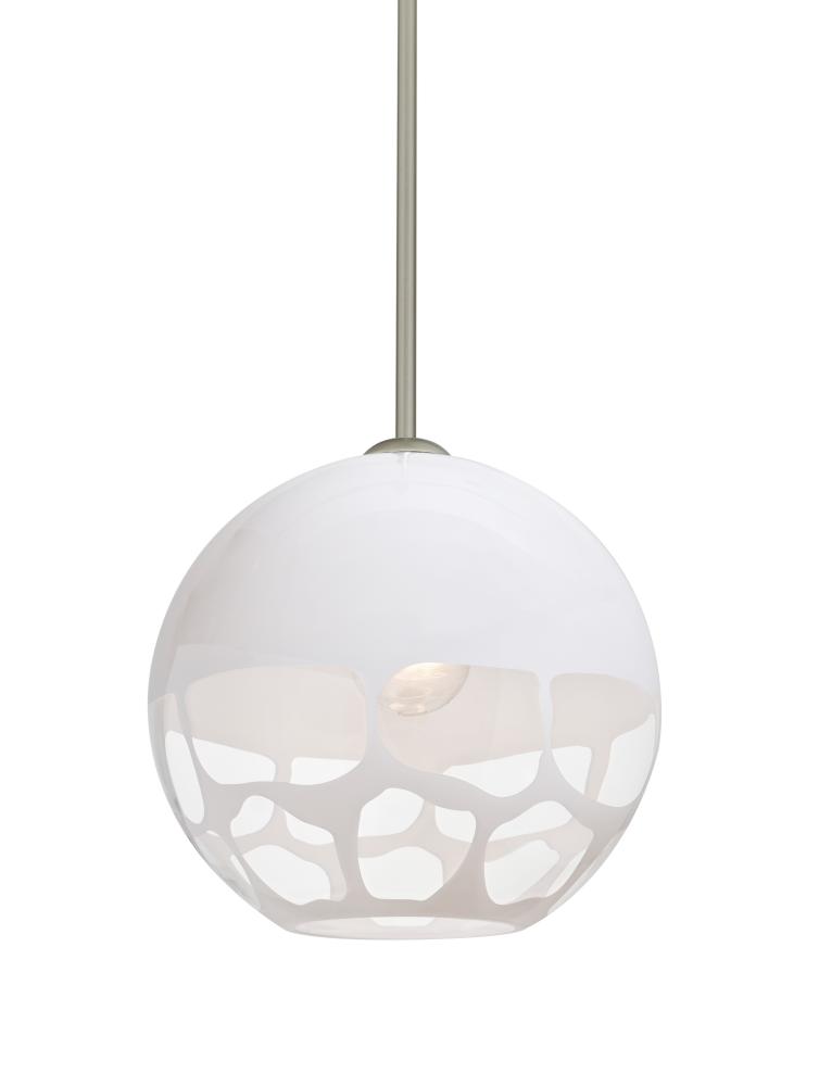 Besa, Rocky Stem Pendant, White, Satin Nickel Finish, 1x9W LED