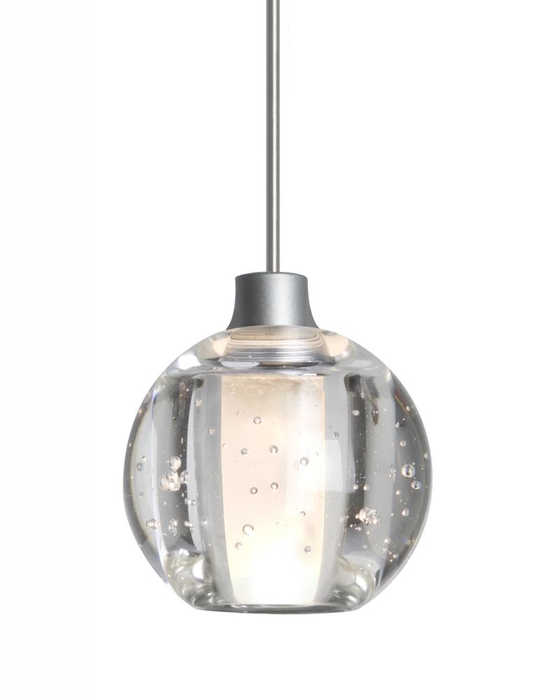 Besa, Boca 5 Cord Pendant, Clear Bubble, Satin Nickel Finish, 1x3W LED