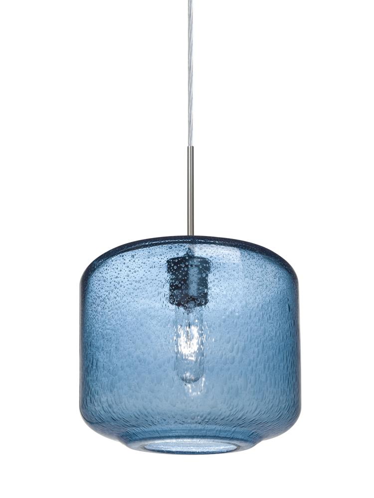 Besa Niles 10 Pendant For Multiport Canopy, Blue Bubble, Satin Nickel Finish, 1x60W M