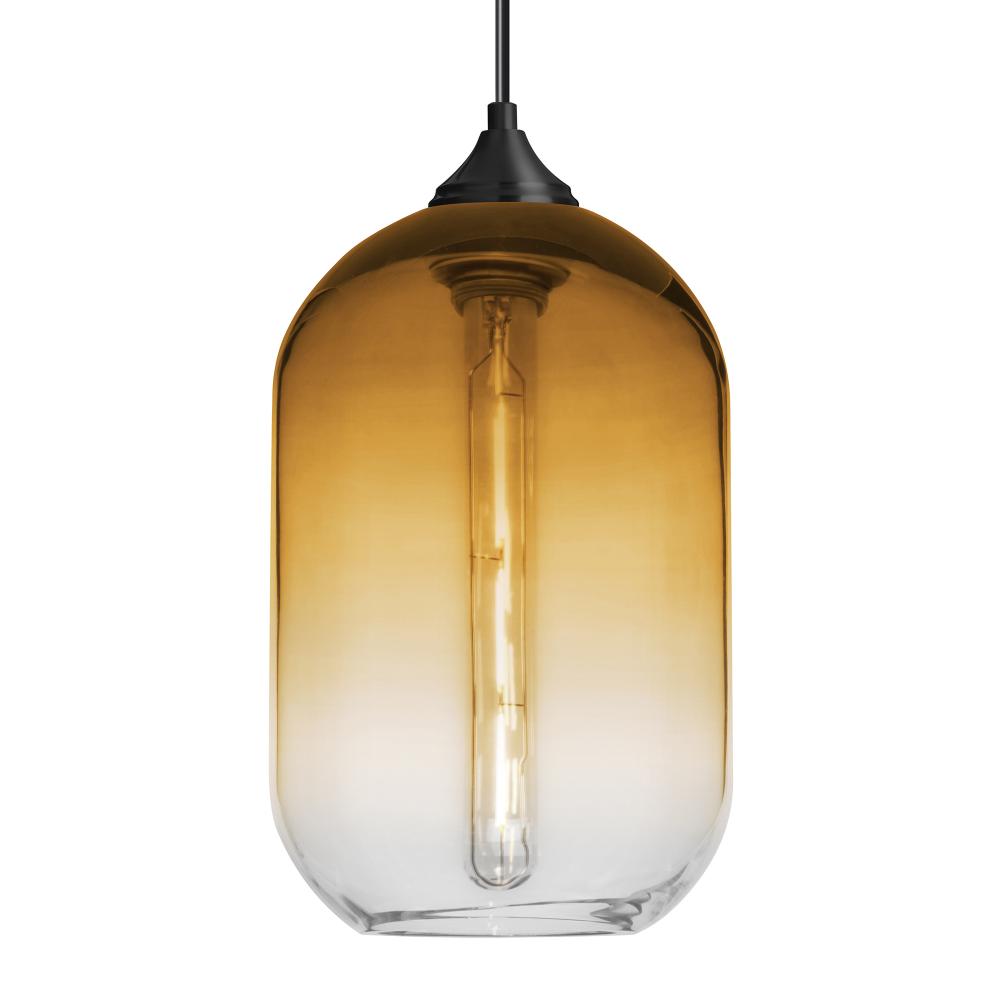 Besa, Omega 12 Cord Pendant For Multiport Canopies, Amber/Clear, Black Finish