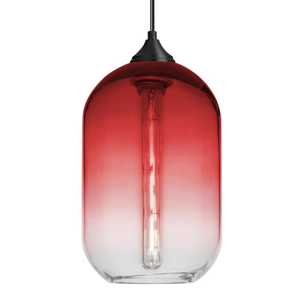 Besa, Omega 12 Cord Pendant For Multiport Canopies, Red/Clear, Black Finish, 1x4W LED Filament