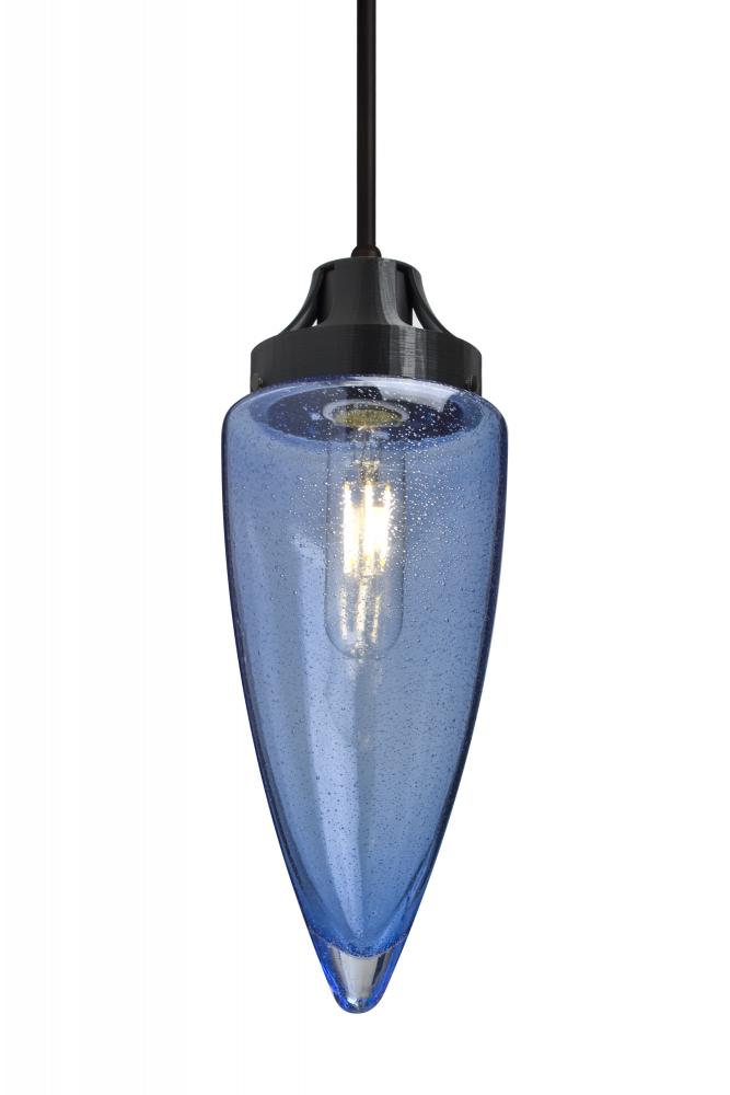 Besa, Sulu Cord Pendant For Multiport Canopy, Blue Bubble, Black Finish, 1x4W LED Fil