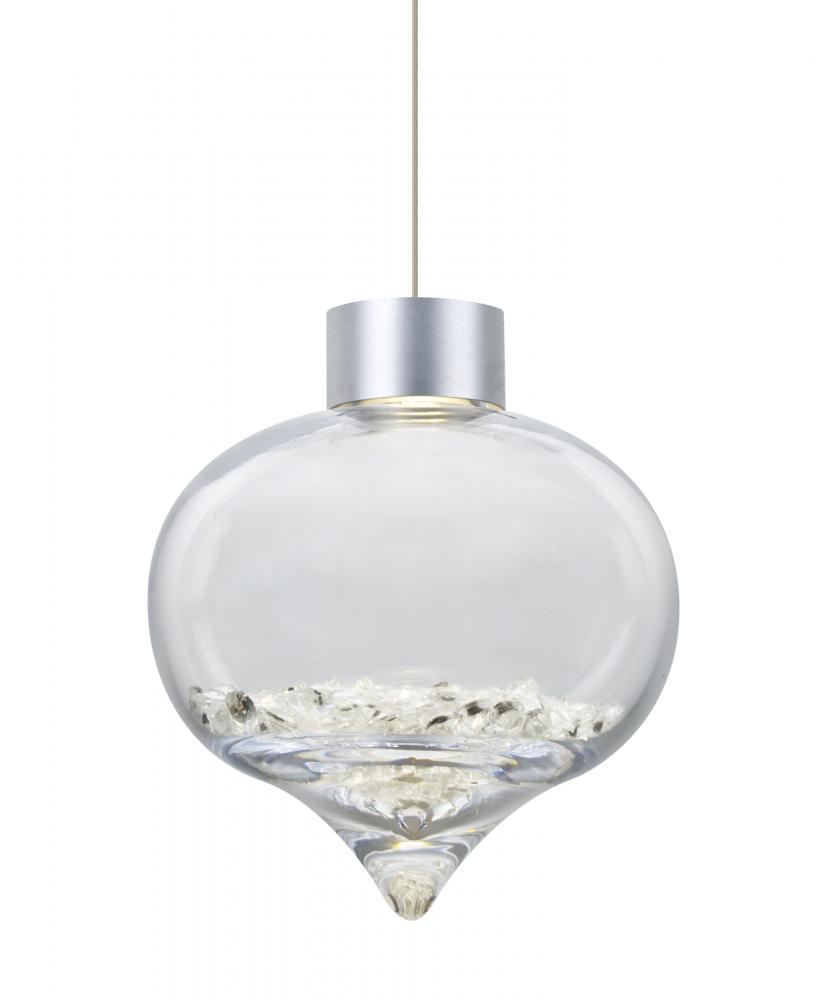 Besa Terra Cord Pendant, Clear Crystals, Satin Nickel Finish, 1x3W LED