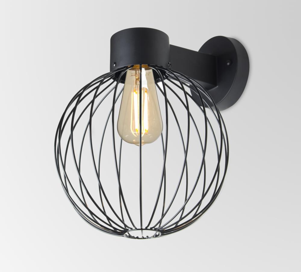 Besa, Sultana Globe Wall Sconce, Black Finish, 1x4W LED Filament