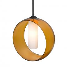 Besa Lighting 1TT-PLATOAM-BK - Besa, Plato Stem Pendant, Amber/Opal, Black Finish, 1x60W MAX E26 Base