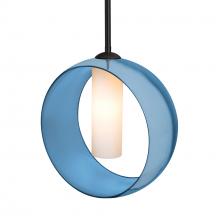 Besa Lighting 1TT-PLATOBL-BK - Besa, Plato Stem Pendant, Blue/Opal, Black Finish, 1x60W MAX E26 Base