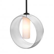 Besa Lighting 1TT-PLATOCL-BK - Besa, Plato Stem Pendant, Clear/Opal, Black Finish, 1x60W MAX E26 Base