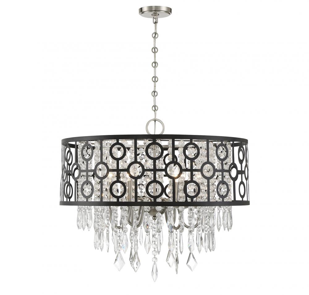 Rory 6-Light Pendant in Matte Black with Satin Nickel