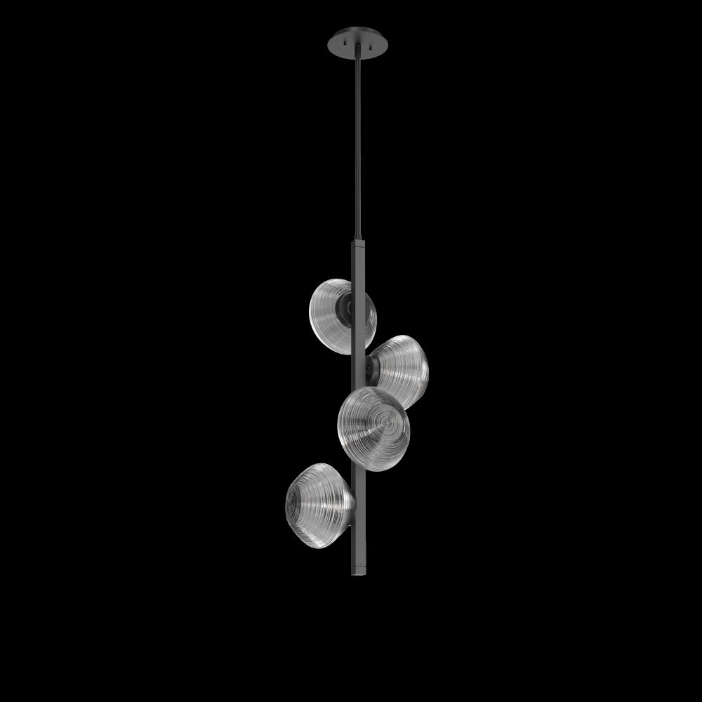 Mesa 4pc Twisted Vine-Matte Black-Smoke Blown Glass-Threaded Rod Suspension-LED 2700K