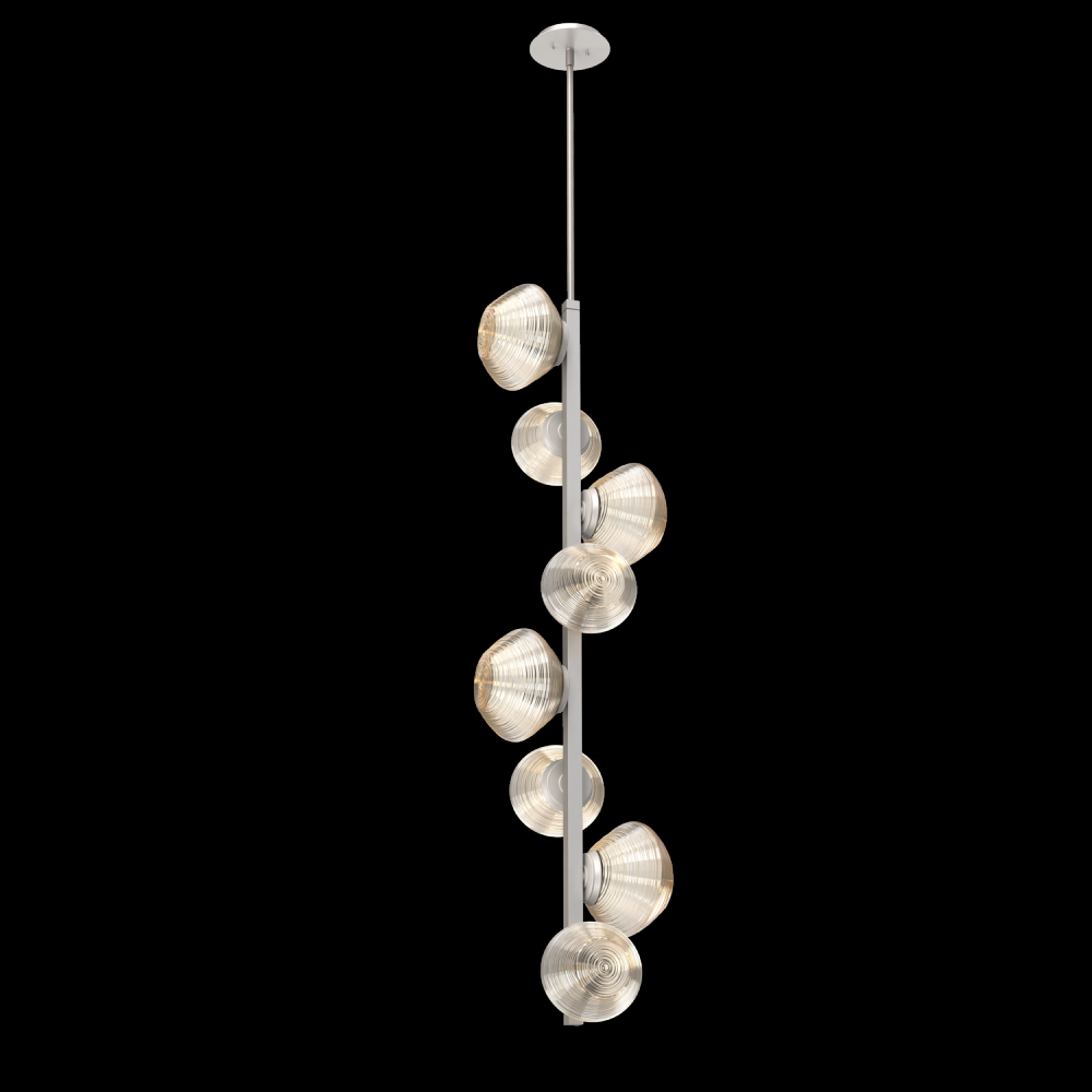 Mesa 8pc Twisted Vine-Beige Silver-Amber Blown Glass-Threaded Rod Suspension-LED 3000K