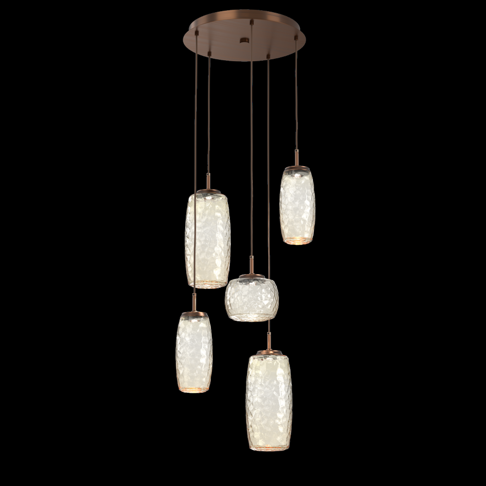 Vessel 5pc Round Multi-Pendant-Oil Rubbed Bronze-Amber Blown Glass-Cloth Braided Cord-LED 2700K