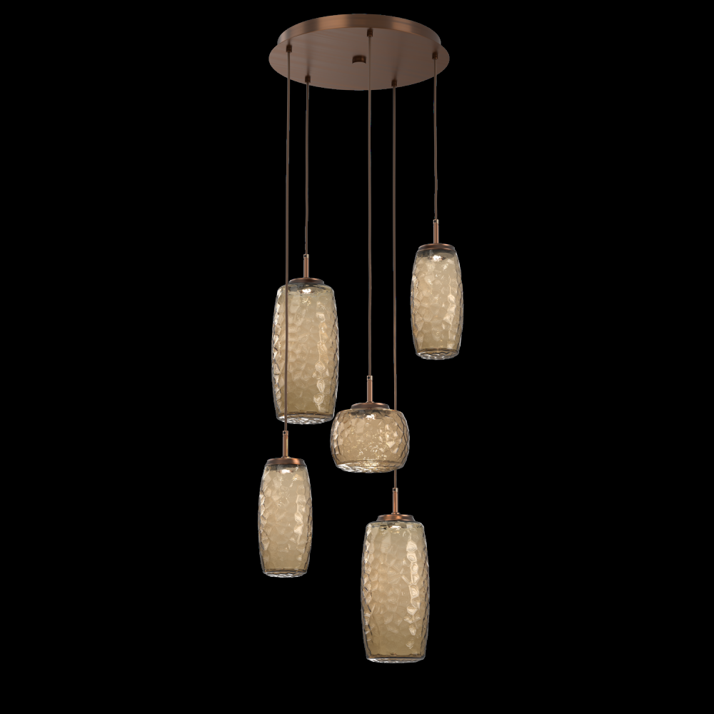 Vessel 5pc Round Multi-Pendant-Oil Rubbed Bronze-Bronze Blown Glass-Cloth Braided Cord-LED 2700K