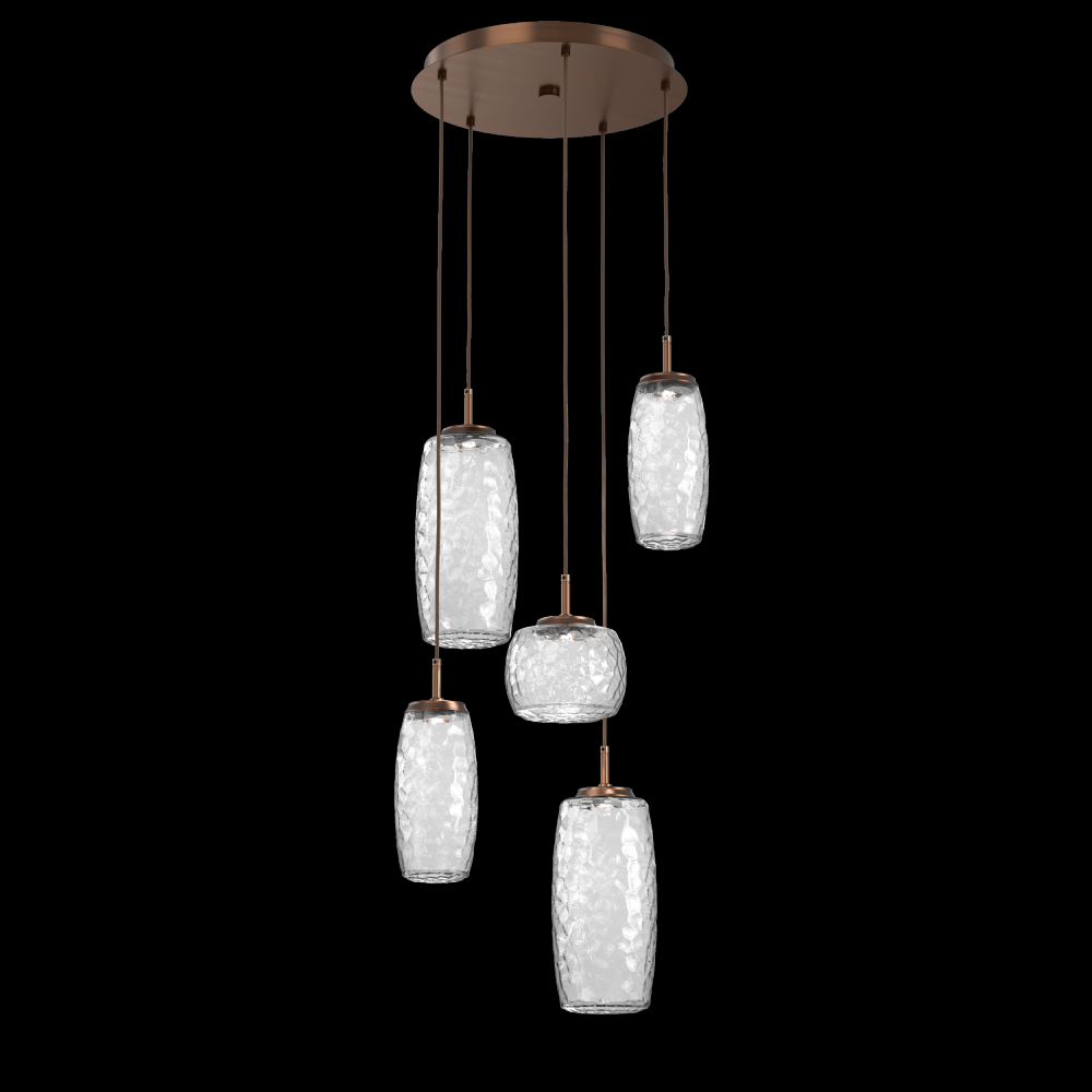 Vessel 5pc Round Multi-Pendant-Oil Rubbed Bronze-Clear Blown Glass-Cloth Braided Cord-LED 2700K