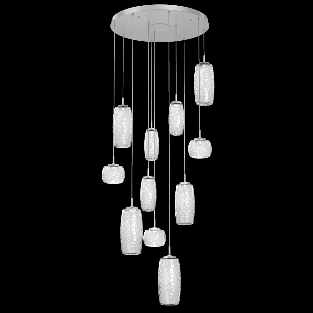 Vessel 11pc Round Multi-Pendant-Classic Silver-Clear Blown Glass-Cloth Braided Cord-LED 2700K