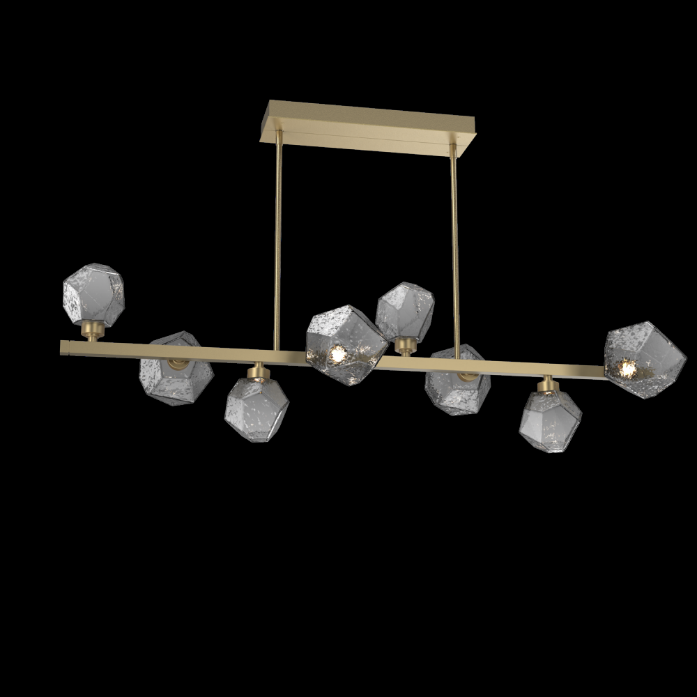 Gem 8pc Twisted Branch-Gilded Brass-Smoke Blown Glass-Threaded Rod Suspension-LED 2700K