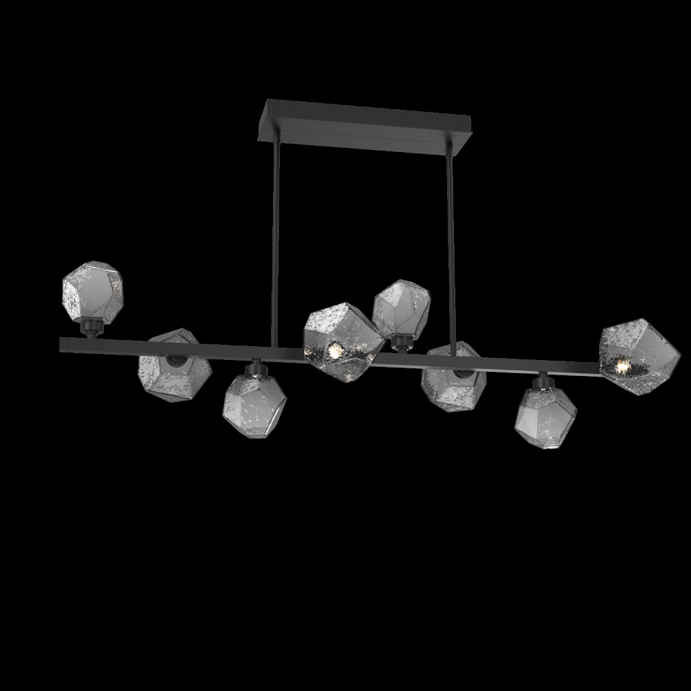 Gem 8pc Twisted Branch-Matte Black-Smoke Blown Glass-Threaded Rod Suspension-LED 2700K