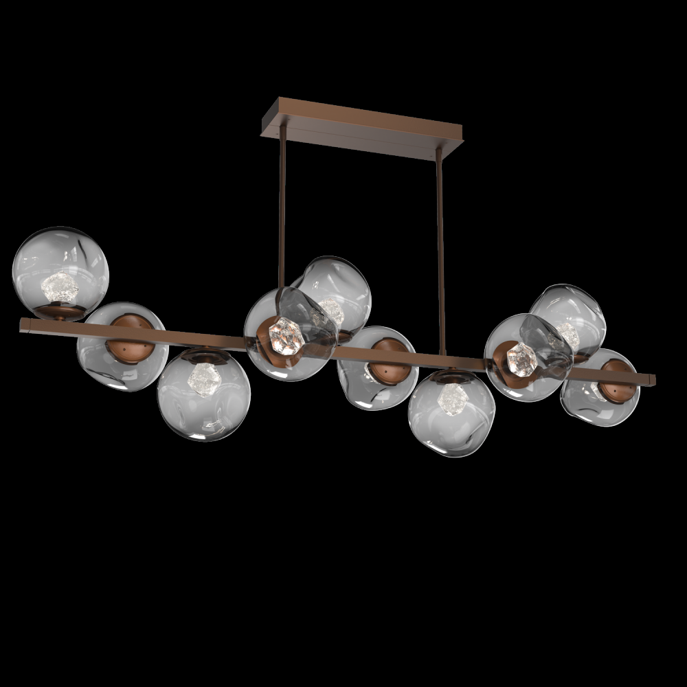 Luna 10pc Twisted Branch-Burnished Bronze-Zircon Inner - Smoke Outer-Threaded Rod Suspension-LED