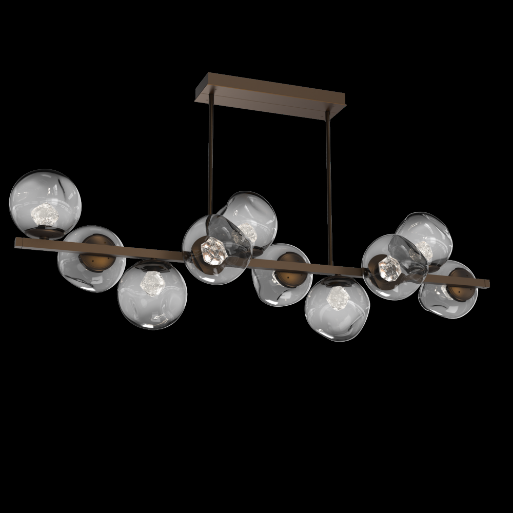 Luna 10pc Twisted Branch-Flat Bronze-Zircon Inner - Smoke Outer-Threaded Rod Suspension-LED 2700K