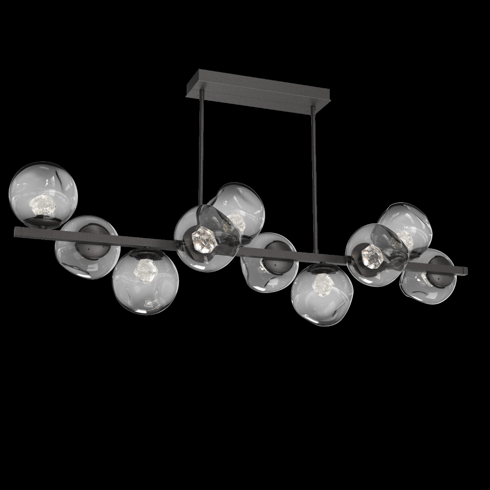Luna 10pc Twisted Branch-Graphite-Zircon Inner - Smoke Outer-Threaded Rod Suspension-LED 2700K