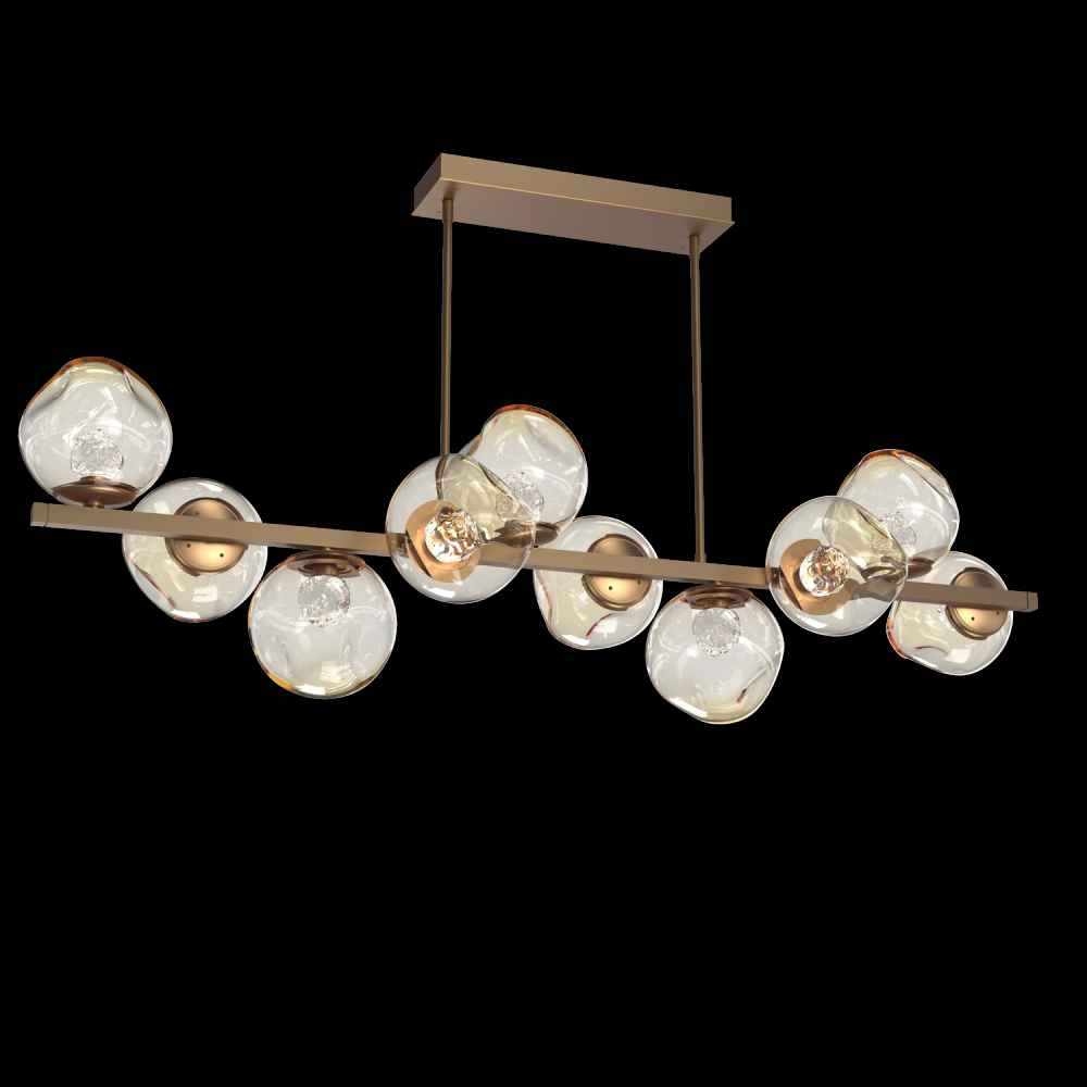 Luna 10pc Twisted Branch-Novel Brass-Floret Inner - Amber Outer-Threaded Rod Suspension-LED 2700K