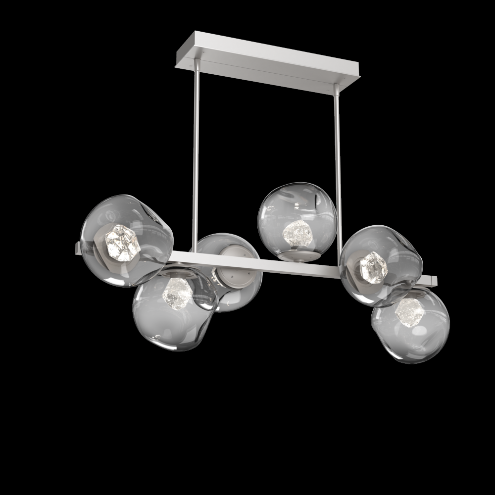 Luna 6pc Twisted Branch-Beige Silver-Zircon Inner - Smoke Outer-Threaded Rod Suspension-LED 2700K