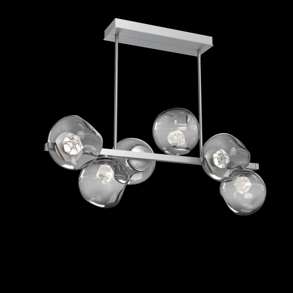 Luna 6pc Twisted Branch-Classic Silver-Zircon Inner - Smoke Outer-Threaded Rod Suspension-LED 2700K