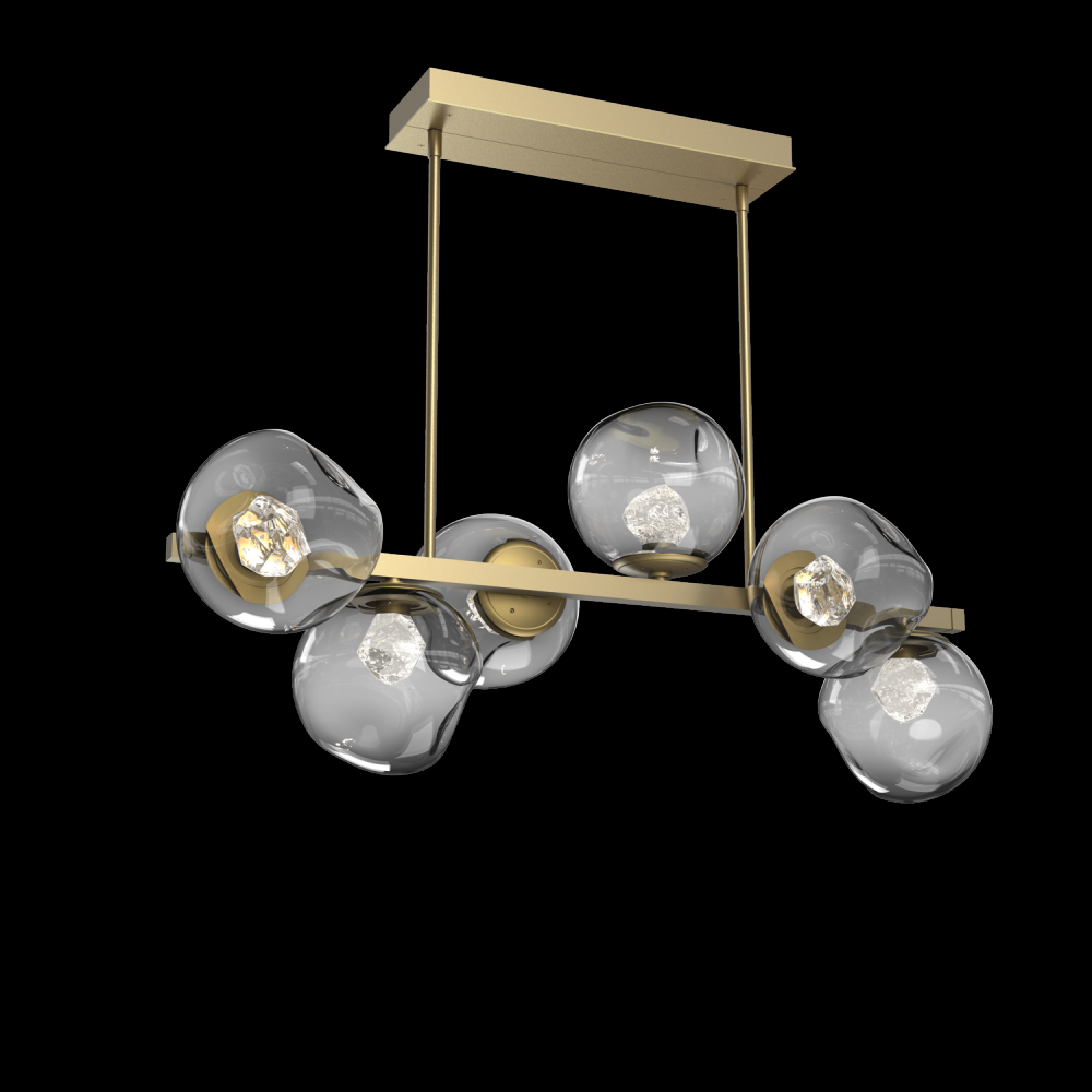 Luna 6pc Twisted Branch-Gilded Brass-Zircon Inner - Smoke Outer-Threaded Rod Suspension-LED 2700K