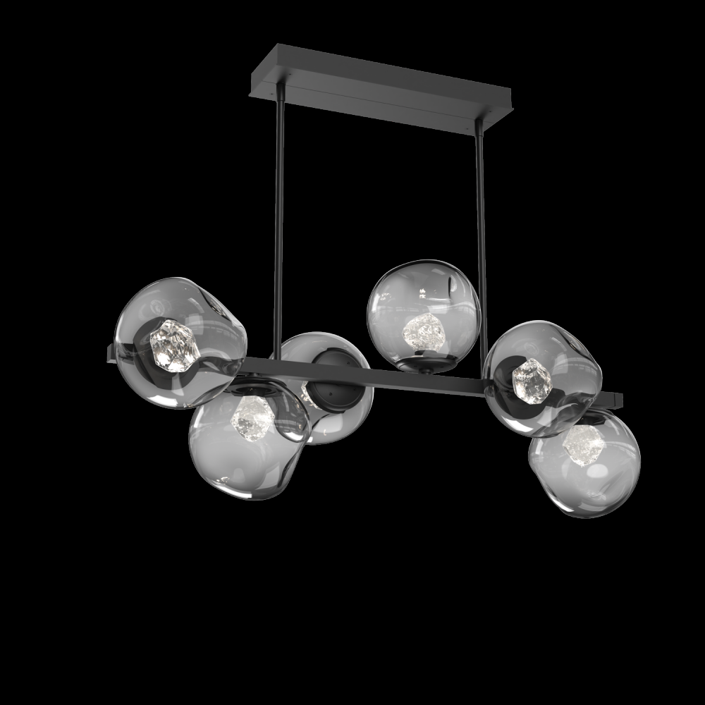 Luna 6pc Twisted Branch-Matte Black-Zircon Inner - Smoke Outer-Threaded Rod Suspension-LED 2700K