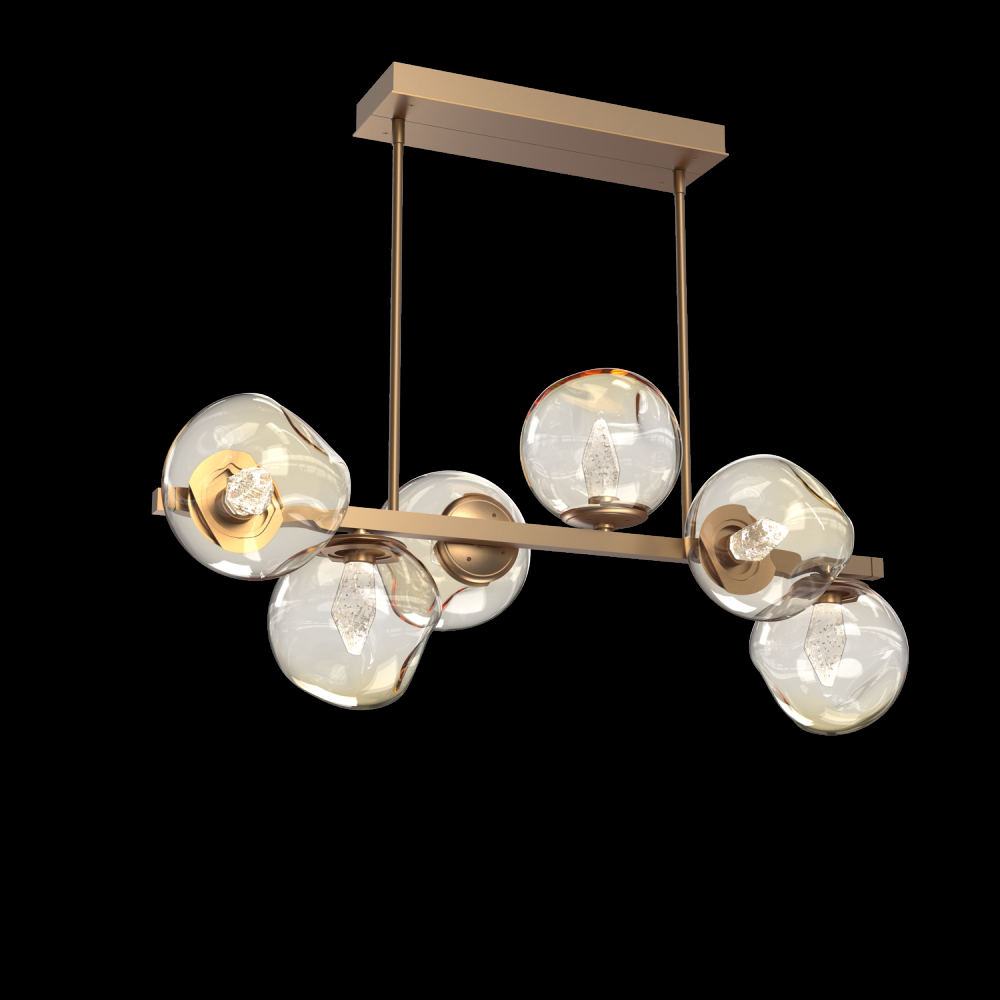 Luna 6pc Twisted Branch-Novel Brass-Geo Inner - Amber Outer-Threaded Rod Suspension-LED 2700K