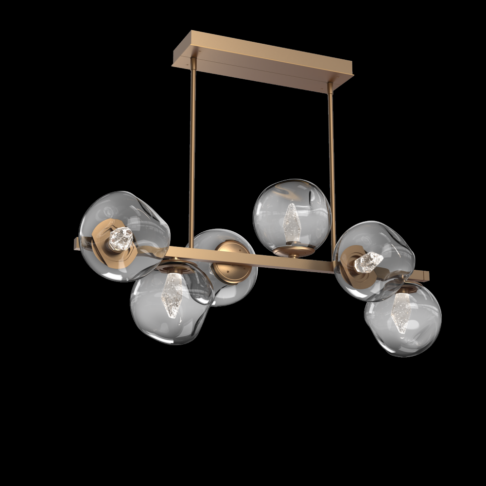 Luna 6pc Twisted Branch-Novel Brass-Geo Inner - Smoke Outer-Threaded Rod Suspension-LED 2700K