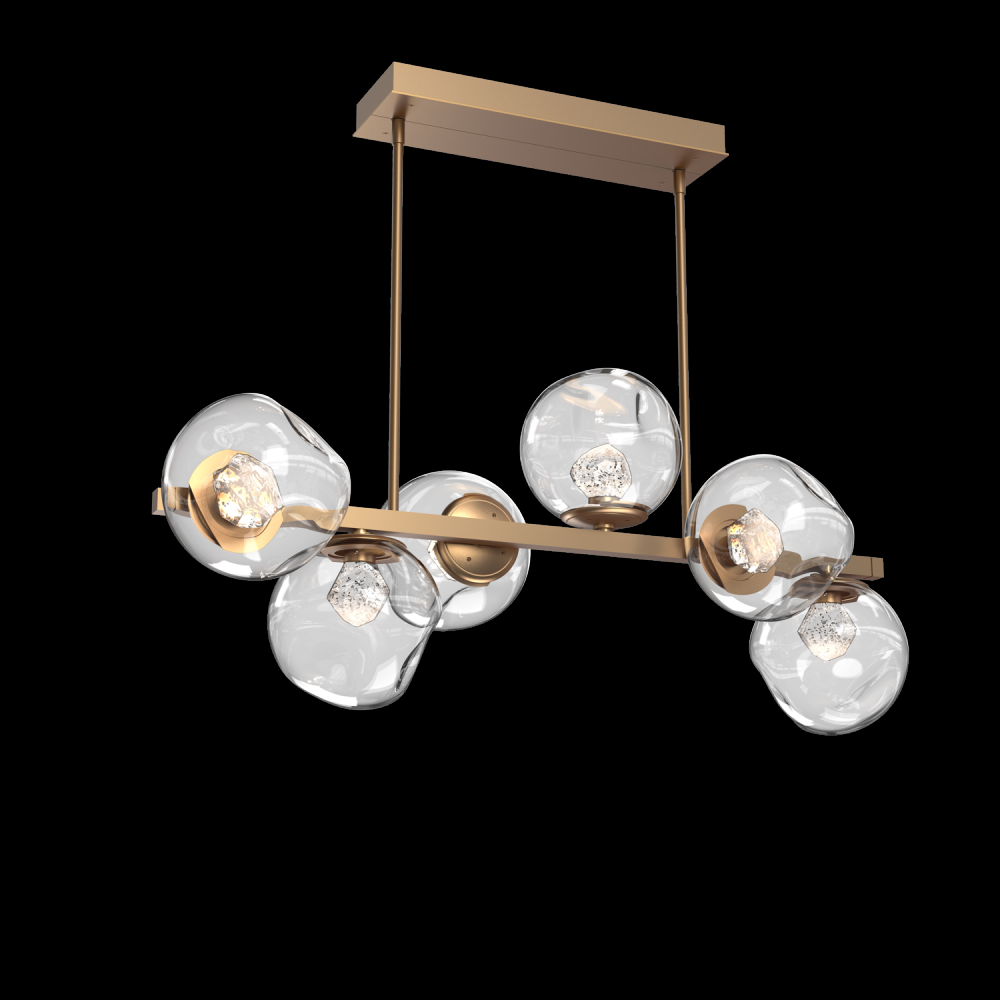 Luna 6pc Twisted Branch-Novel Brass-Zircon Inner - Clear Outer-Threaded Rod Suspension-LED 2700K